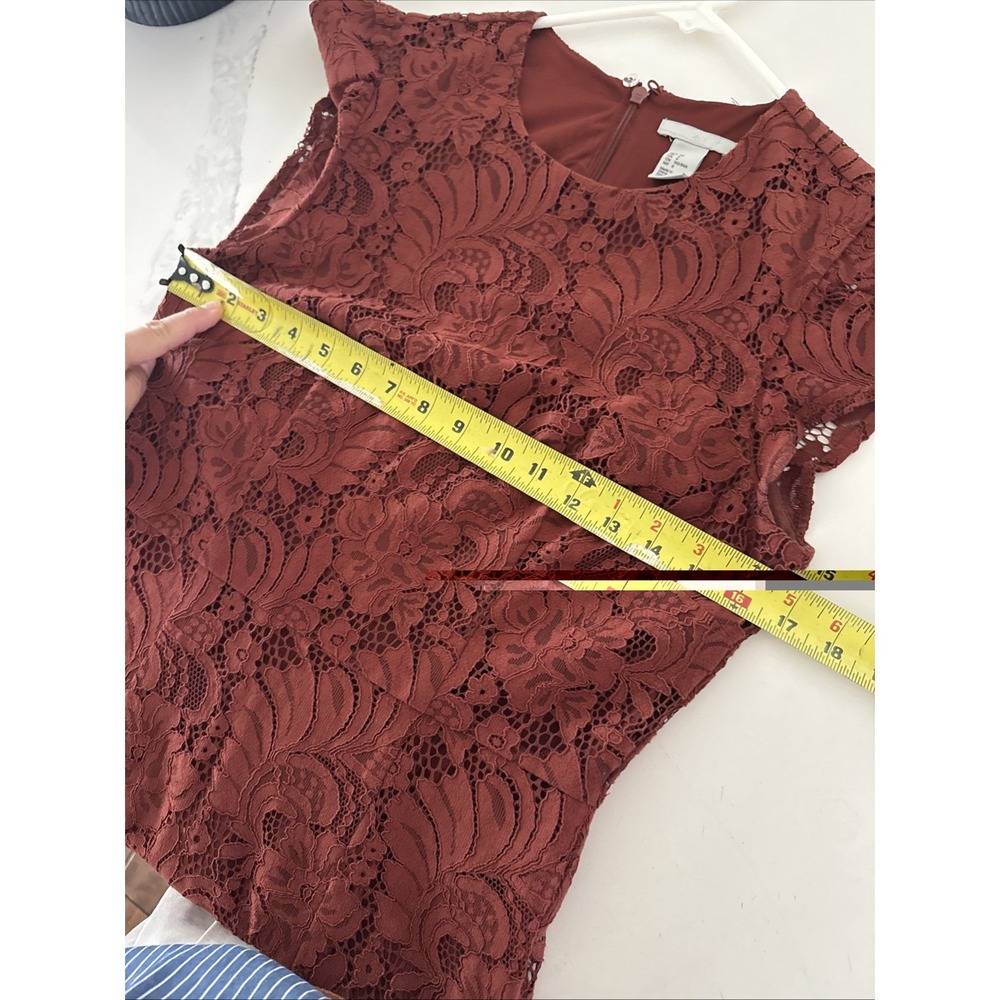 H&M Deep Rust Lace Flutter Sleeve Cap Sleeve Sheath Pencil Dress Size 6 - Picture 5 of 9